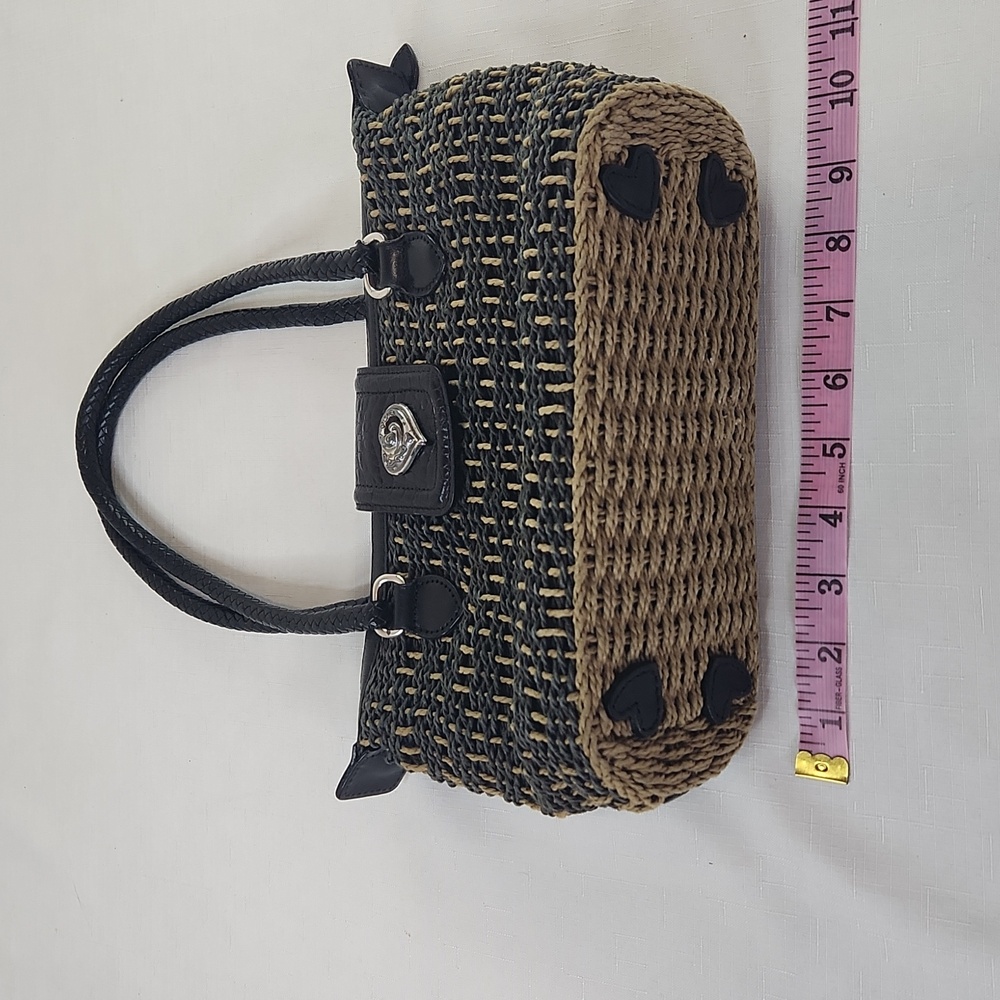 Brighton Woven Straw Satche Black and Tan Shoulder Bag. Size 10x7" - Picture 8 of 10